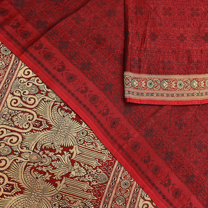 Vintage Maroon Banarasi Silk Saree Pure Satin Silk Handwoven Tanchoi Fabric with Floral Weave 5 Yard Dressmaking Craft Material