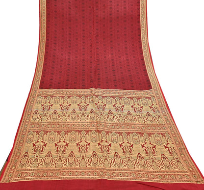 Vintage Maroon Banarasi Silk Saree Pure Satin Silk Handwoven Tanchoi Fabric with Floral Weave 5 Yard Dressmaking Craft Material
