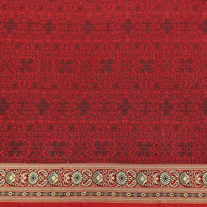 Vintage Maroon Banarasi Silk Saree Pure Satin Silk Handwoven Tanchoi Fabric with Floral Weave 5 Yard Dressmaking Craft Material