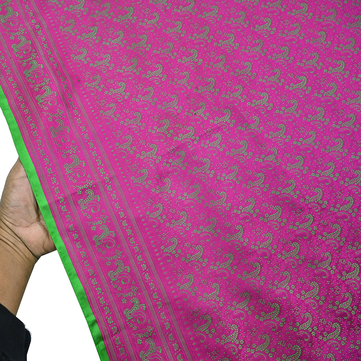 Vintage Purple & Green Banarasi Silk Saree Pure Satin Silk Handwoven Tanchoi Fabric with Floral Weave 5 Yard Dressmaking Craft Material