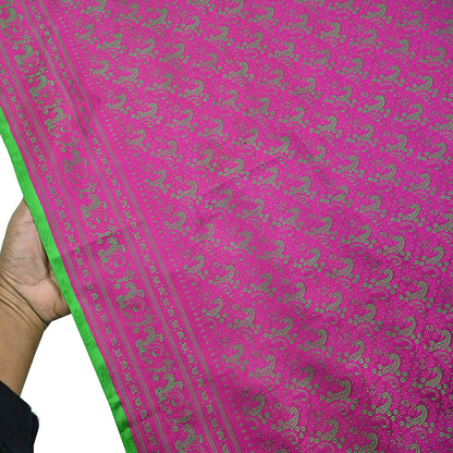 Vintage Purple & Green Banarasi Silk Saree Pure Satin Silk Handwoven Tanchoi Fabric with Floral Weave 5 Yard Dressmaking Craft Material