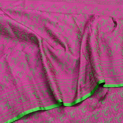 Vintage Purple & Green Banarasi Silk Saree Pure Satin Silk Handwoven Tanchoi Fabric with Floral Weave 5 Yard Dressmaking Craft Material