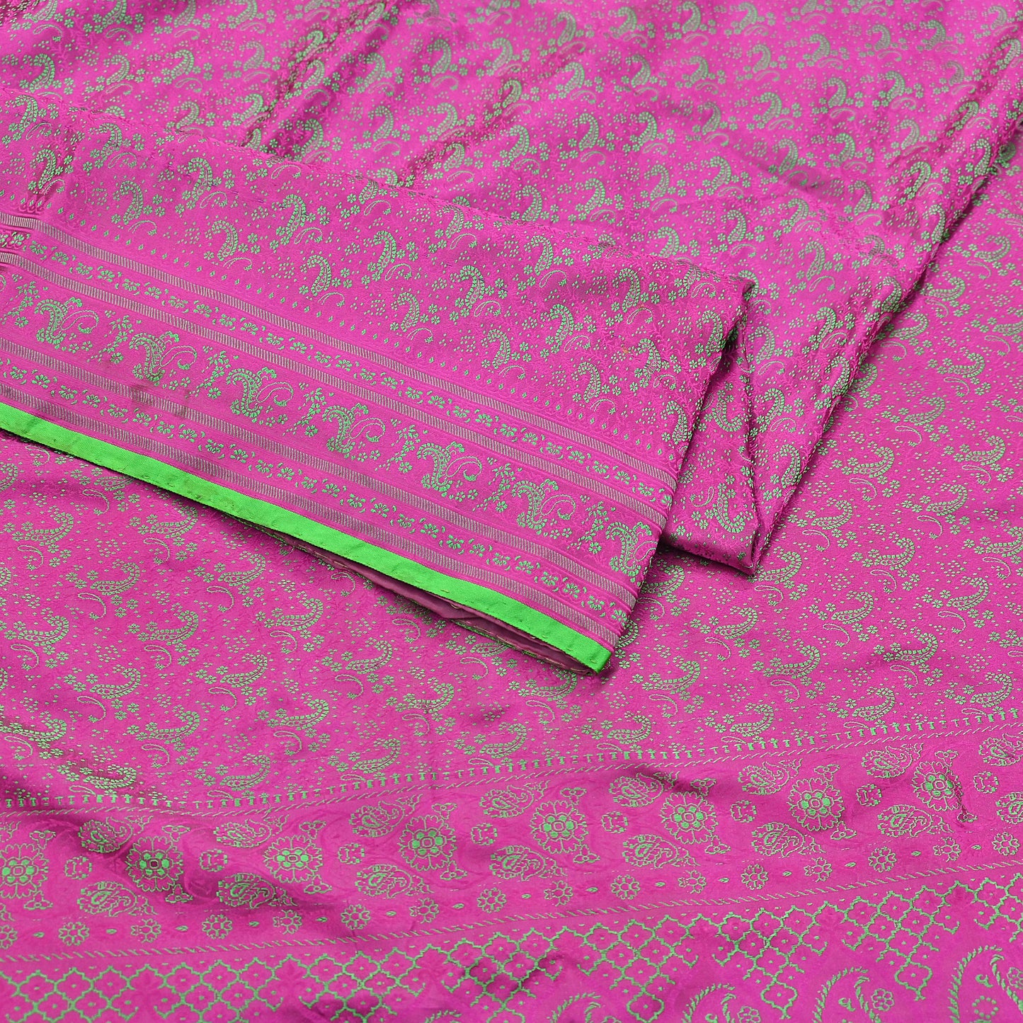 Vintage Purple & Green Banarasi Silk Saree Pure Satin Silk Handwoven Tanchoi Fabric with Floral Weave 5 Yard Dressmaking Craft Material