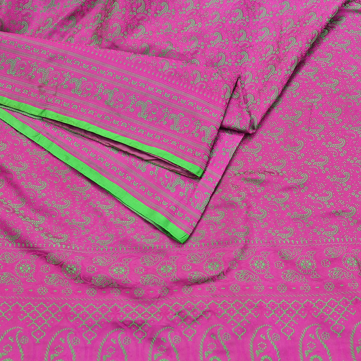 Vintage Purple & Green Banarasi Silk Saree Pure Satin Silk Handwoven Tanchoi Fabric with Floral Weave 5 Yard Dressmaking Craft Material