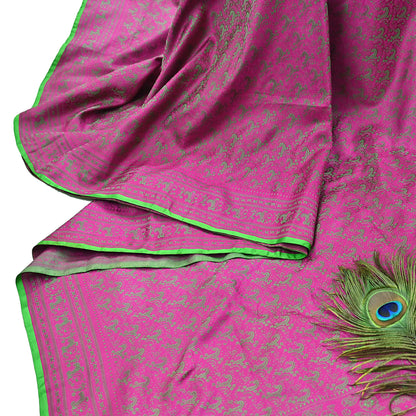 Vintage Purple & Green Banarasi Silk Saree Pure Satin Silk Handwoven Tanchoi Fabric with Floral Weave 5 Yard Dressmaking Craft Material