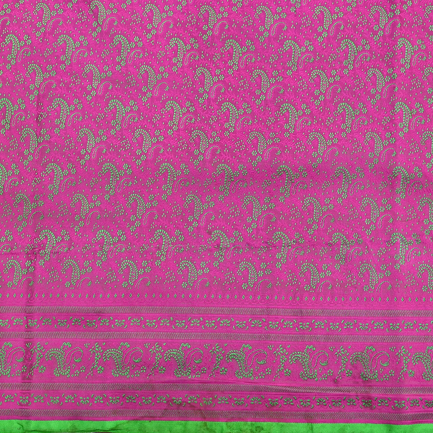 Vintage Purple & Green Banarasi Silk Saree Pure Satin Silk Handwoven Tanchoi Fabric with Floral Weave 5 Yard Dressmaking Craft Material