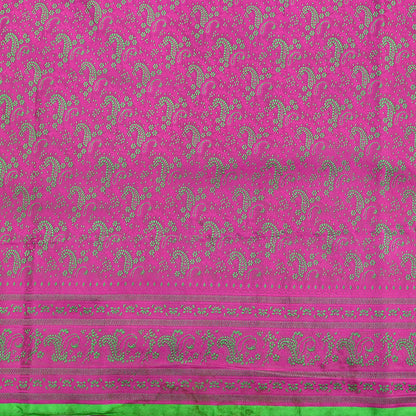 Vintage Purple & Green Banarasi Silk Saree Pure Satin Silk Handwoven Tanchoi Fabric with Floral Weave 5 Yard Dressmaking Craft Material