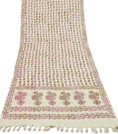 Indian Vintage Ivory Dupatta Long Stole 100% Pure Khadi Silk Hand Woven/ Painted Indian Scarves Veil Scarf Wrap Hippie Fringes