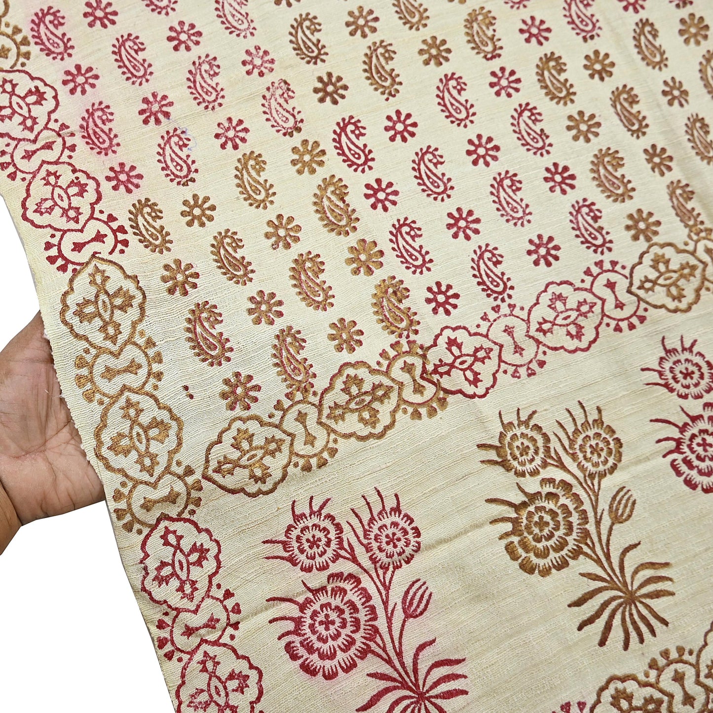 Indian Vintage Ivory Dupatta Long Stole 100% Pure Khadi Silk Hand Woven/ Painted Indian Scarves Veil Scarf Wrap Hippie Fringes