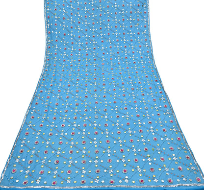 Indian Vintage Blue Dupatta Pure Georgette silk Long Stole Hand Embroidered Scarves Stole Veil Wrap Sequins