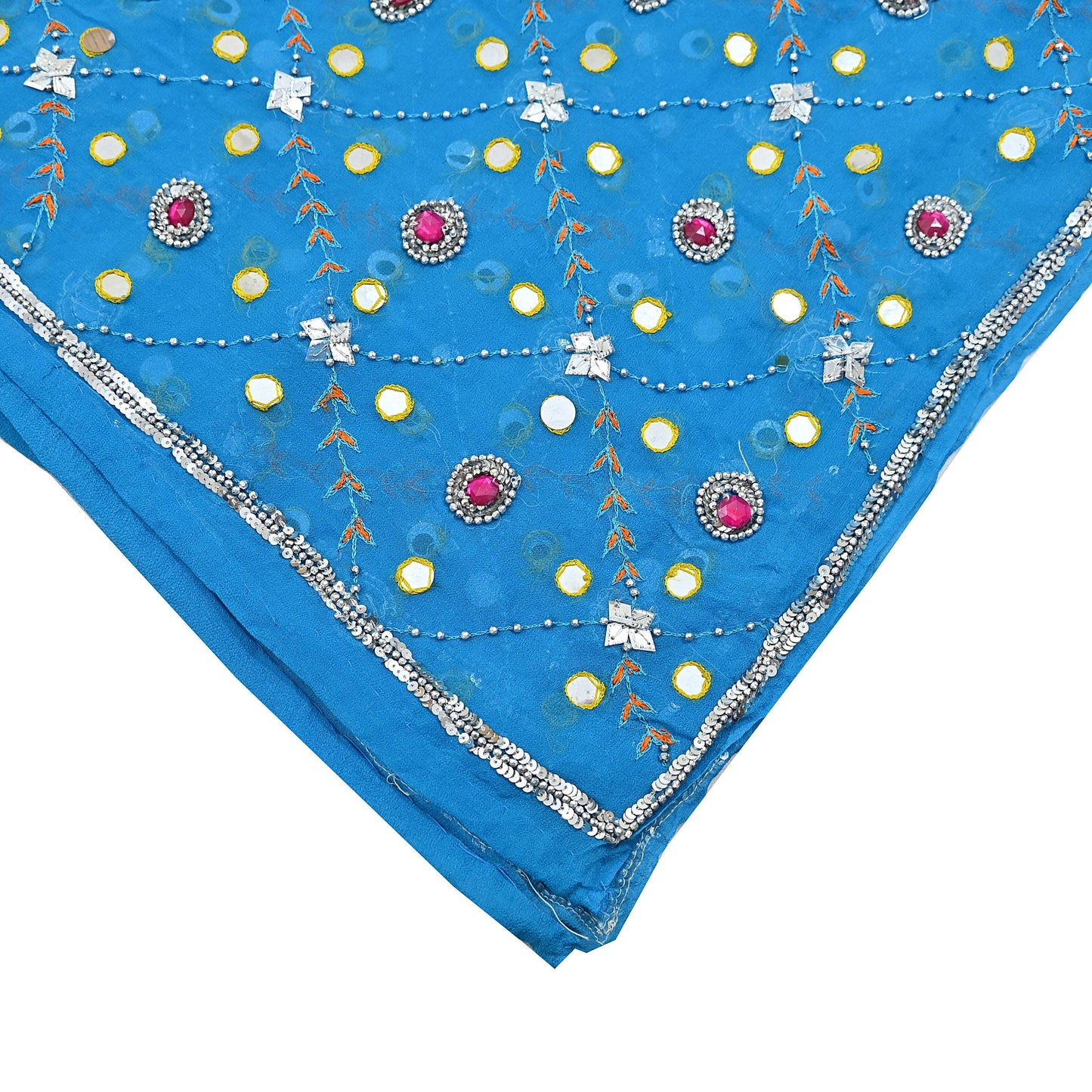 Indian Vintage Blue Dupatta Pure Georgette silk Long Stole Hand Embroidered Scarves Stole Veil Wrap Sequins