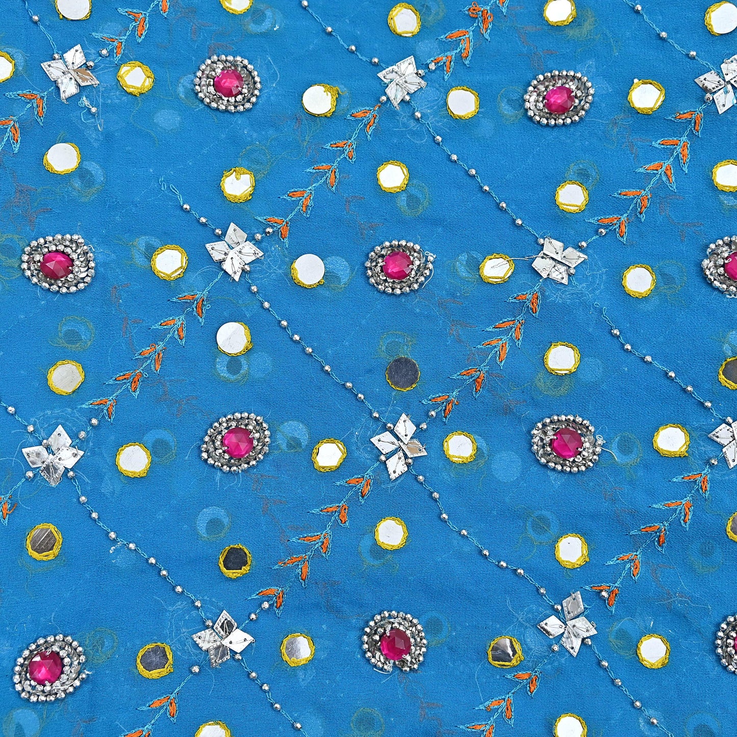 Indian Vintage Blue Dupatta Pure Georgette silk Long Stole Hand Embroidered Scarves Stole Veil Wrap Sequins