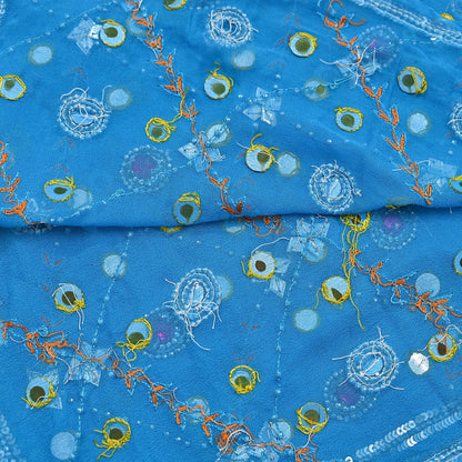 Indian Vintage Blue Dupatta Pure Georgette silk Long Stole Hand Embroidered Scarves Stole Veil Wrap Sequins