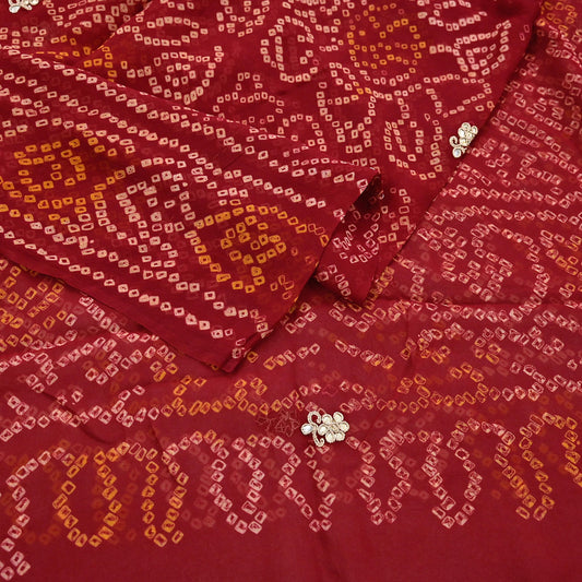 Indian Vintage Red Dupatta Pure Georgette Silk Hand Embroidered Bandhani Veil Scarves Soft