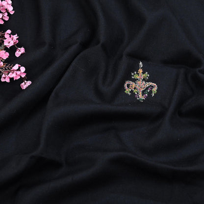 Indian Vintage Black Shawl Pure Woolen Handmade Suzani Long Throw Stole Warm Floral Design Soft Cozy