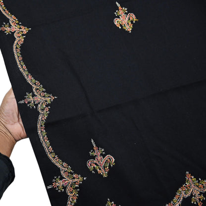 Indian Vintage Black Shawl Pure Woolen Handmade Suzani Long Throw Stole Warm Floral Design Soft Cozy