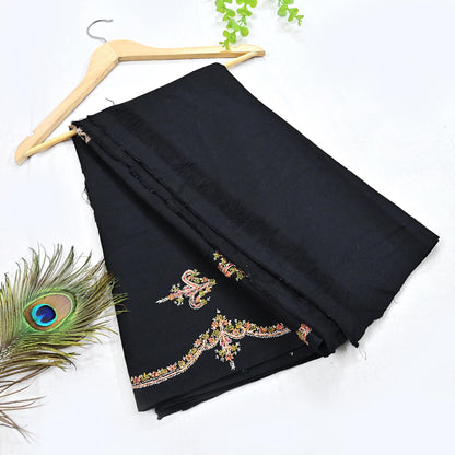 Indian Vintage Black Shawl Pure Woolen Handmade Suzani Long Throw Stole Warm Floral Design Soft Cozy