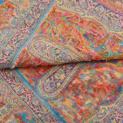 Indian Vintage Beige Pure Woolen Shawl Handmade Woven Jamawar Work Long Throw Stole Warm Paisley Design Soft