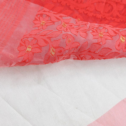 Indian Vintage Sarees Red & White Cotton Hand Woven Jamdani Sari 5yd Ethnic Floral Craft Fabric Dress making Upcycle Crafting Quilting Zari