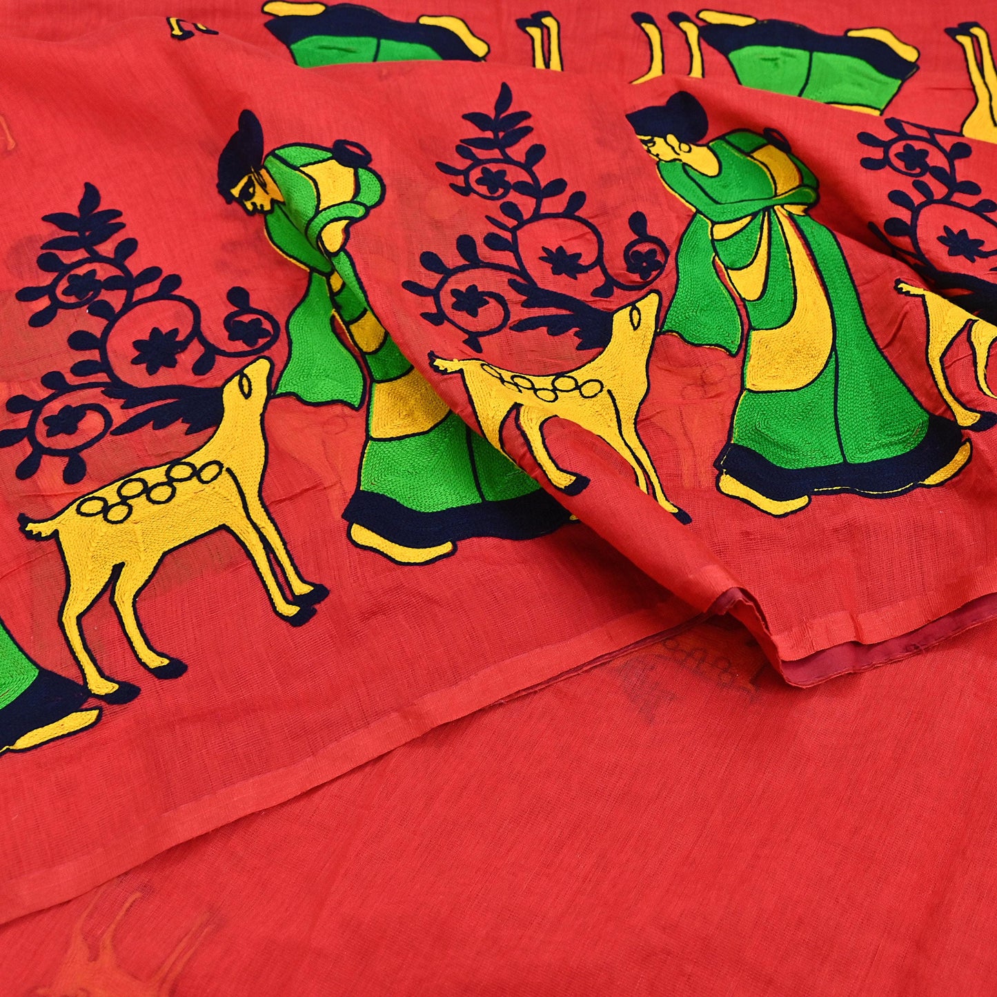 Indian Vintage Red Saree Artificial Silk Embroidered Sari Craft Fabric 5Yd Sewing Stripes Dress making Crafting Quilting Upcycle Fringes
