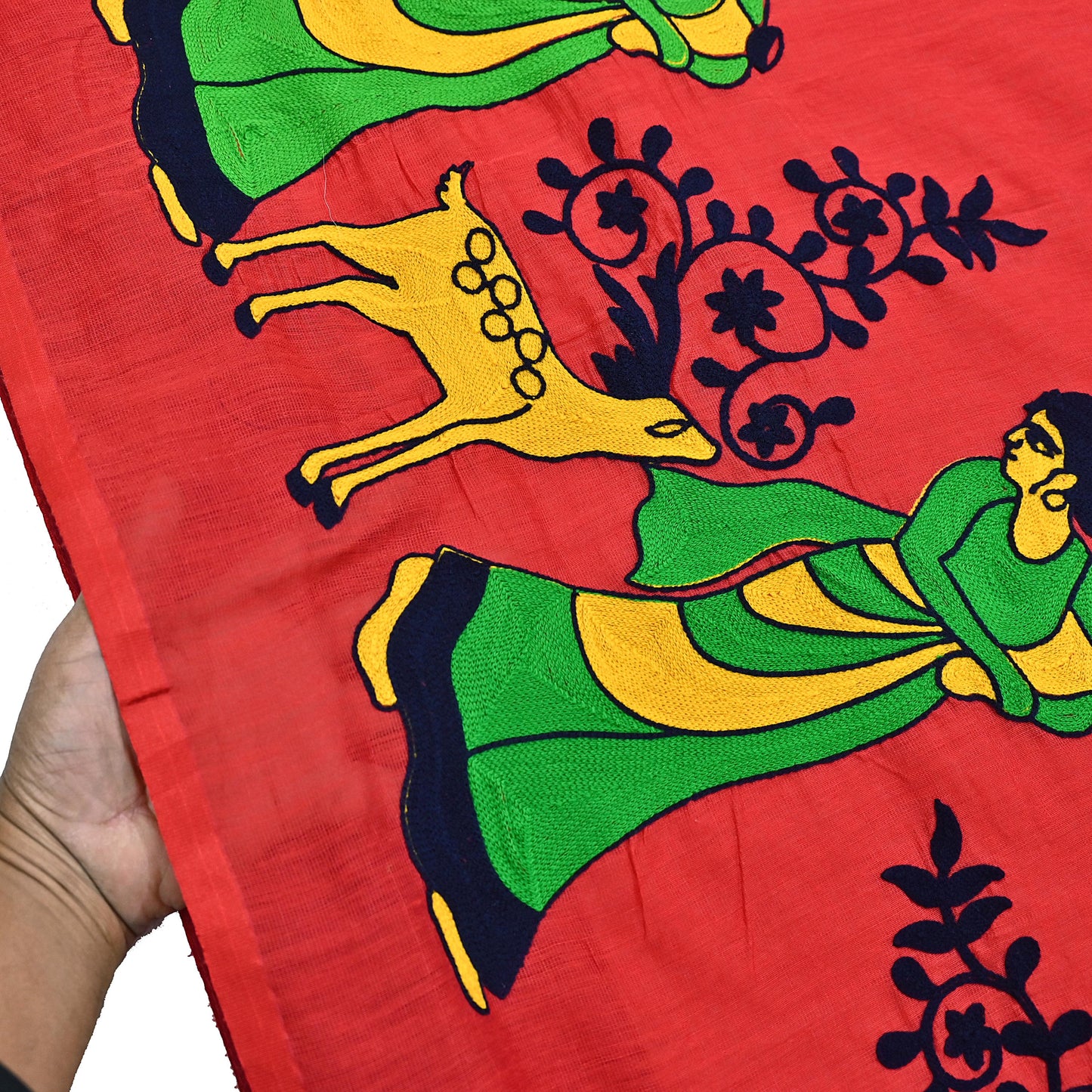 Indian Vintage Red Saree Artificial Silk Embroidered Sari Craft Fabric 5Yd Sewing Stripes Dress making Crafting Quilting Upcycle Fringes