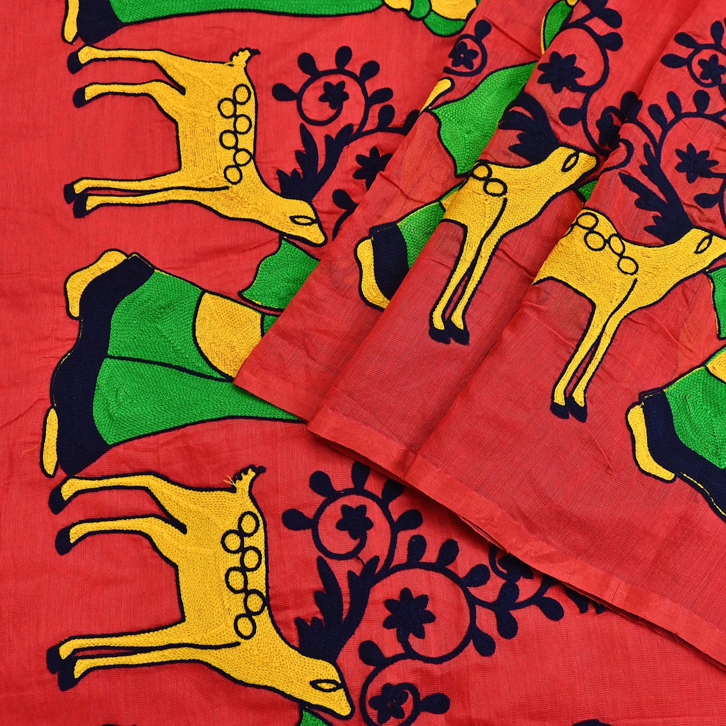 Indian Vintage Red Saree Artificial Silk Embroidered Sari Craft Fabric 5Yd Sewing Stripes Dress making Crafting Quilting Upcycle Fringes