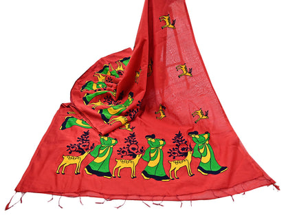 Indian Vintage Red Saree Artificial Silk Embroidered Sari Craft Fabric 5Yd Sewing Stripes Dress making Crafting Quilting Upcycle Fringes