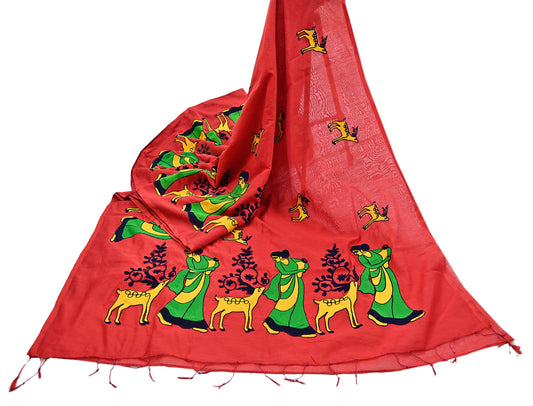 Indian Vintage Red Saree Artificial Silk Embroidered Sari Craft Fabric 5Yd Sewing Stripes Dress making Crafting Quilting Upcycle Fringes