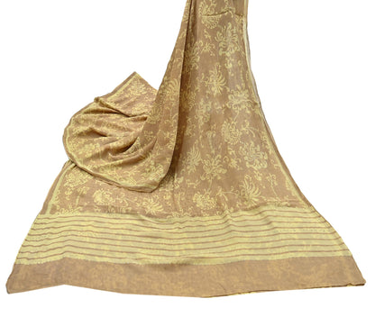 Indian Vintage Beige & yellow Saree Pure Georgette Silk Hand Embroidered Mukesh Sari Fabric 6Yard Sewing Soft Ethnic Sequins Paisley