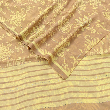 Indian Vintage Beige & yellow Saree Pure Georgette Silk Hand Embroidered Mukesh Sari Fabric 6Yard Sewing Soft Ethnic Sequins Paisley