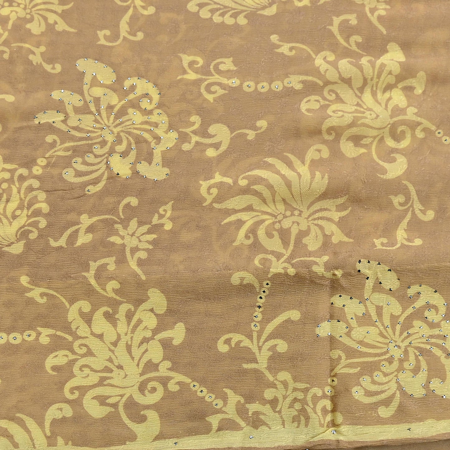 Indian Vintage Beige & yellow Saree Pure Georgette Silk Hand Embroidered Mukesh Sari Fabric 6Yard Sewing Soft Ethnic Sequins Paisley