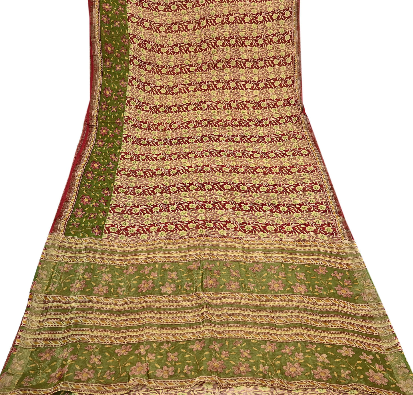 Indian Vintage Sari Yellow Printed Sari Blend Cotton Saree Fabric 5Yard Floral Soft Golden Zari Paisley