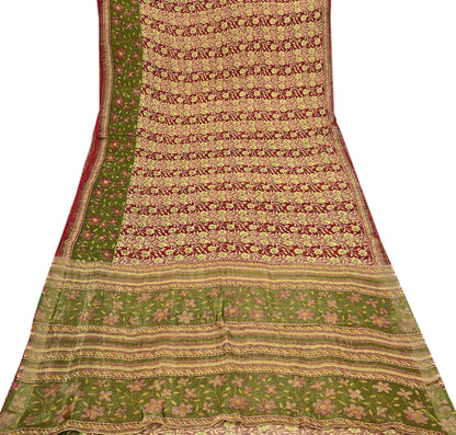 Indian Vintage Sari Yellow Printed Sari Blend Cotton Saree Fabric 5Yard Floral Soft Golden Zari Paisley