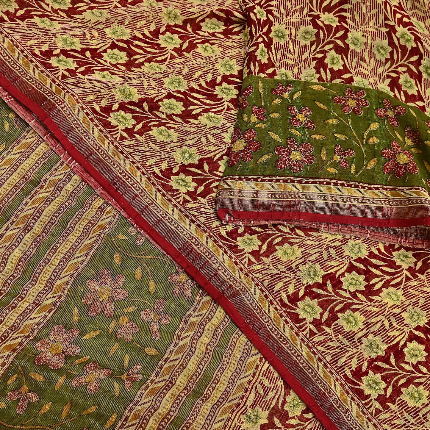Indian Vintage Sari Yellow Printed Sari Blend Cotton Saree Fabric 5Yard Floral Soft Golden Zari Paisley