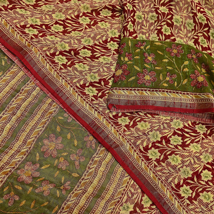 Indian Vintage Sari Yellow Printed Sari Blend Cotton Saree Fabric 5Yard Floral Soft Golden Zari Paisley