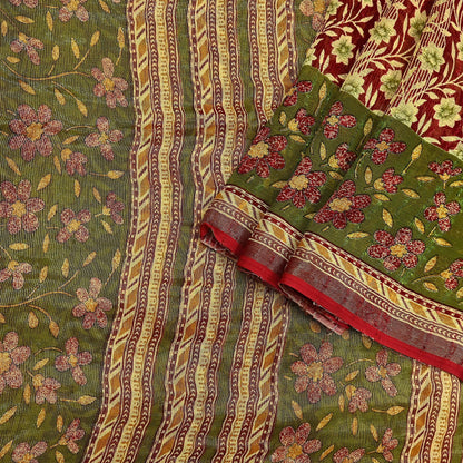 Indian Vintage Sari Yellow Printed Sari Blend Cotton Saree Fabric 5Yard Floral Soft Golden Zari Paisley