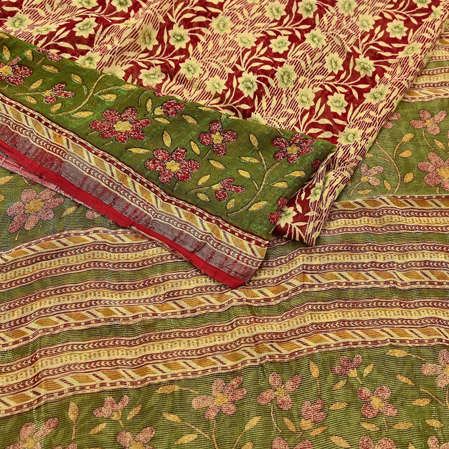Indian Vintage Sari Yellow Printed Sari Blend Cotton Saree Fabric 5Yard Floral Soft Golden Zari Paisley