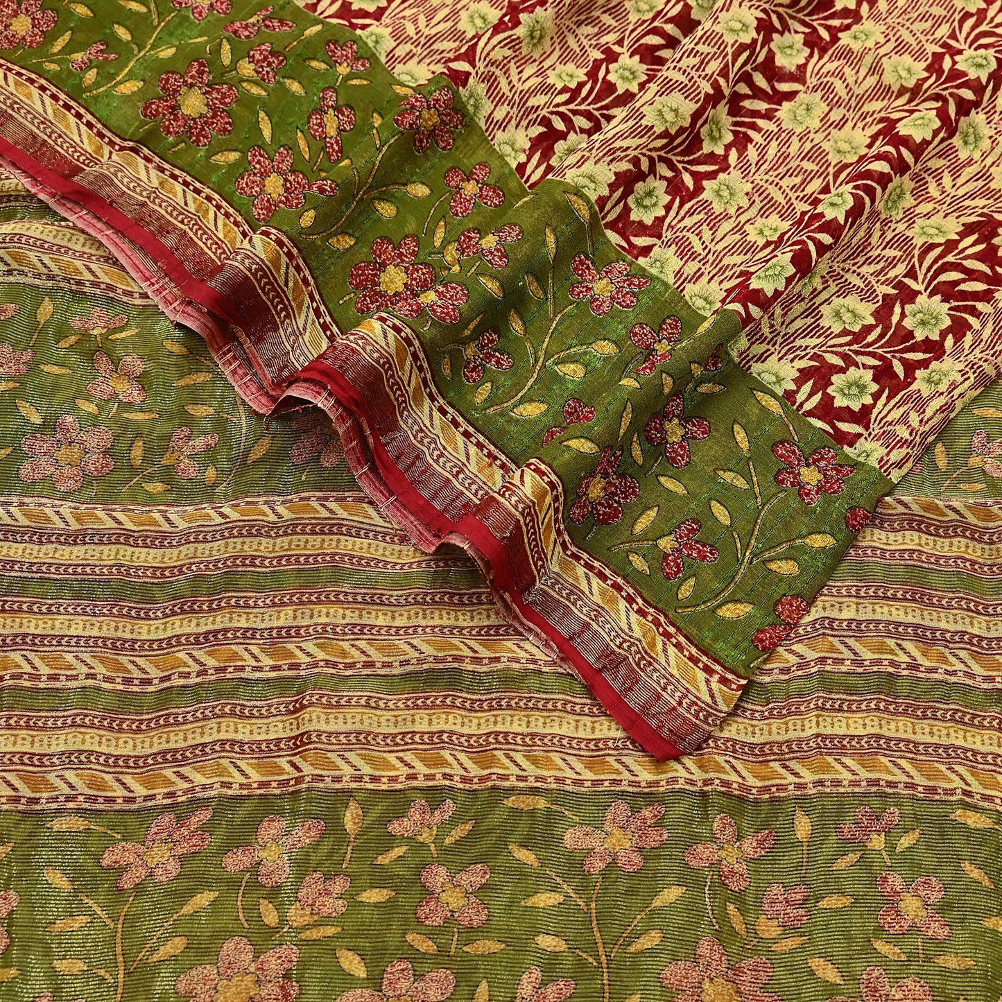 Indian Vintage Sari Yellow Printed Sari Blend Cotton Saree Fabric 5Yard Floral Soft Golden Zari Paisley
