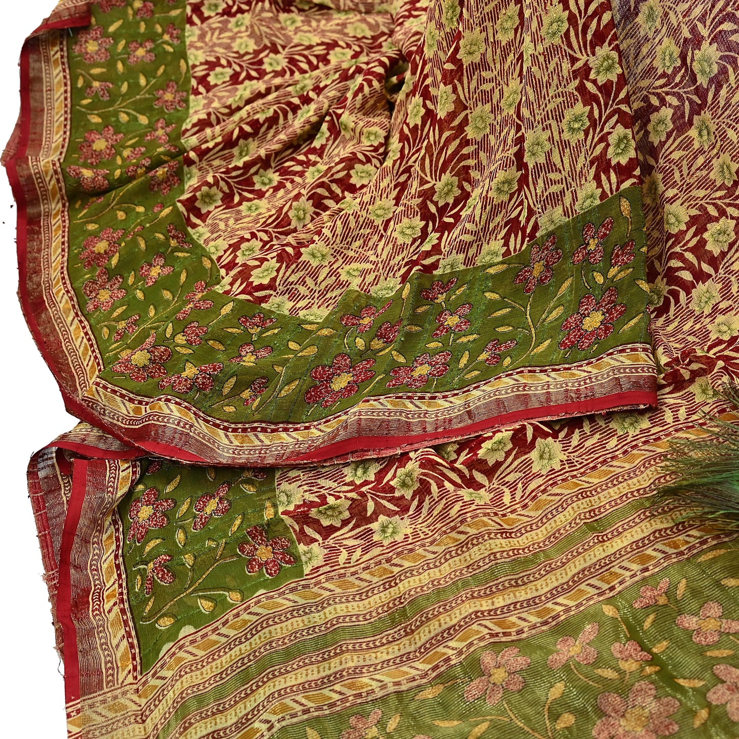 Indian Vintage Sari Yellow Printed Sari Blend Cotton Saree Fabric 5Yard Floral Soft Golden Zari Paisley