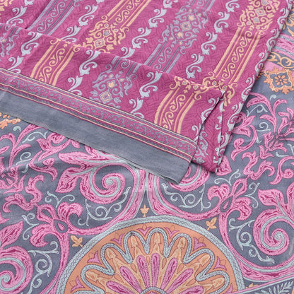 Indian Vintage Gray & pink Pure Crepe Silk Saree Floral Print 6 Yards Soft Sewing Fabric for Dressmaking, Quilting, Crafting Upcycling