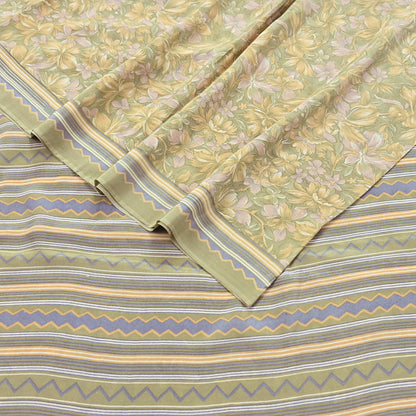 Indian Vintage Sari Green & yellow Pure Crepe Silk Printed Sarees 5yd Sewing Soft Craft Fabric Wrap Dress Making Crafting Quilting Upcycle