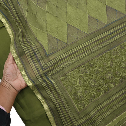 Women Vintage Sari Green 100% Pure Georgette Silk Printed Saree Craft Fabric Sewing 6Yd Soft Sari Dress Making Crafting Quilting