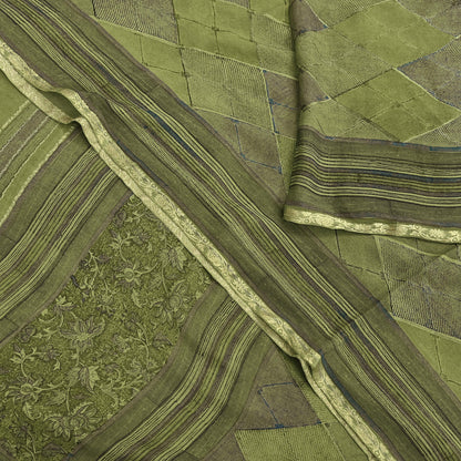 Women Vintage Sari Green 100% Pure Georgette Silk Printed Saree Craft Fabric Sewing 6Yd Soft Sari Dress Making Crafting Quilting