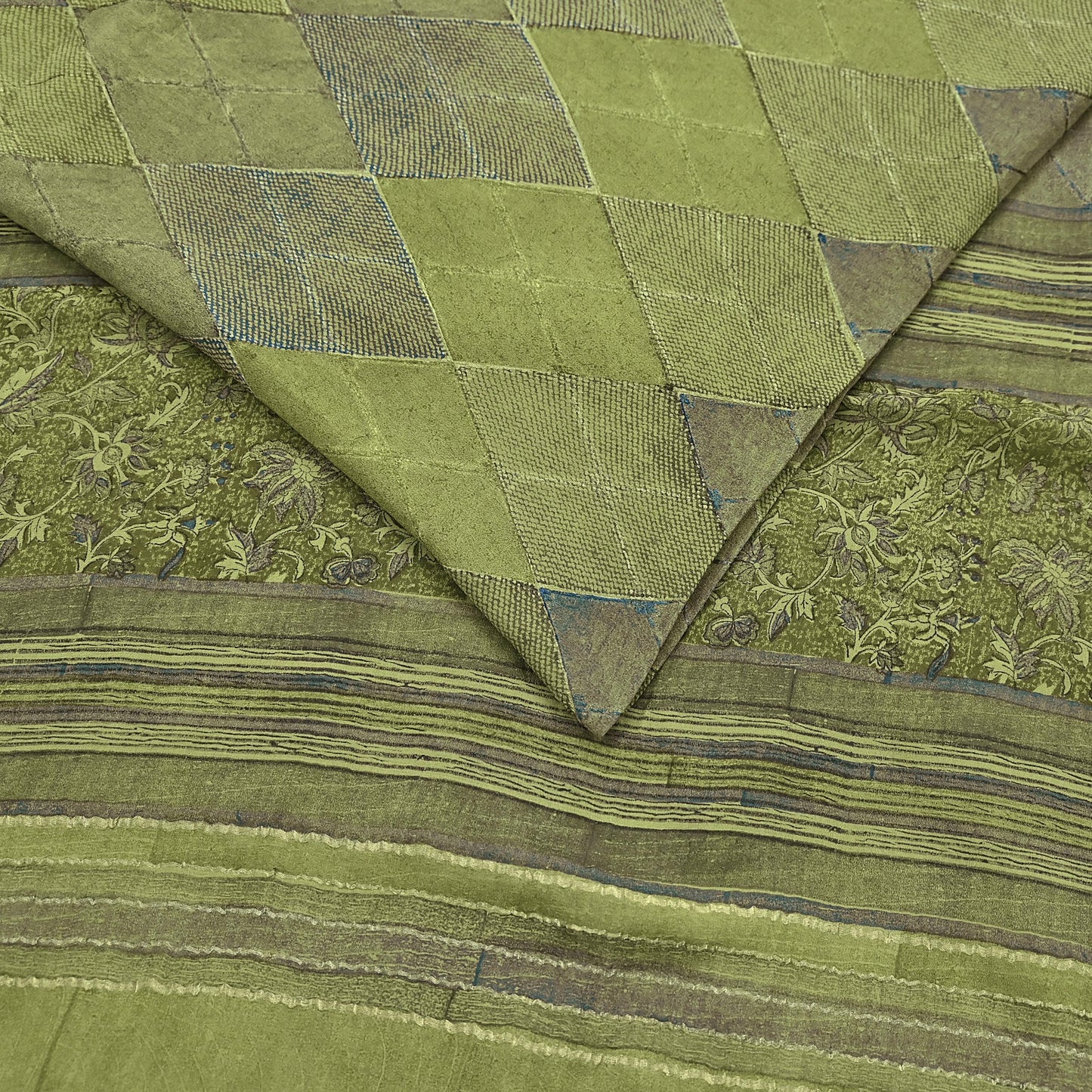 Women Vintage Sari Green 100% Pure Georgette Silk Printed Saree Craft Fabric Sewing 6Yd Soft Sari Dress Making Crafting Quilting