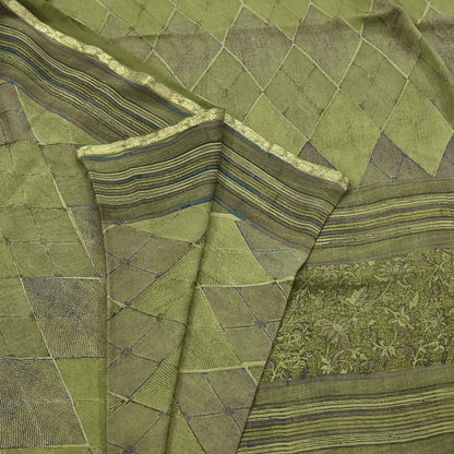 Women Vintage Sari Green 100% Pure Georgette Silk Printed Saree Craft Fabric Sewing 6Yd Soft Sari Dress Making Crafting Quilting