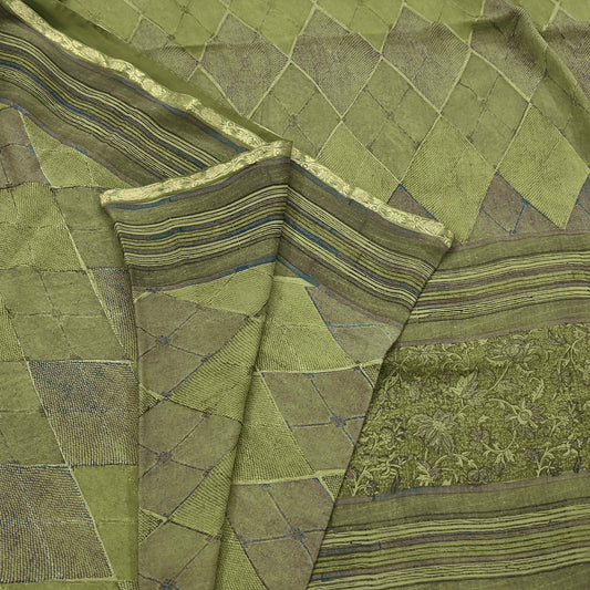 Women Vintage Sari Green 100% Pure Georgette Silk Printed Saree Craft Fabric Sewing 6Yd Soft Sari Dress Making Crafting Quilting