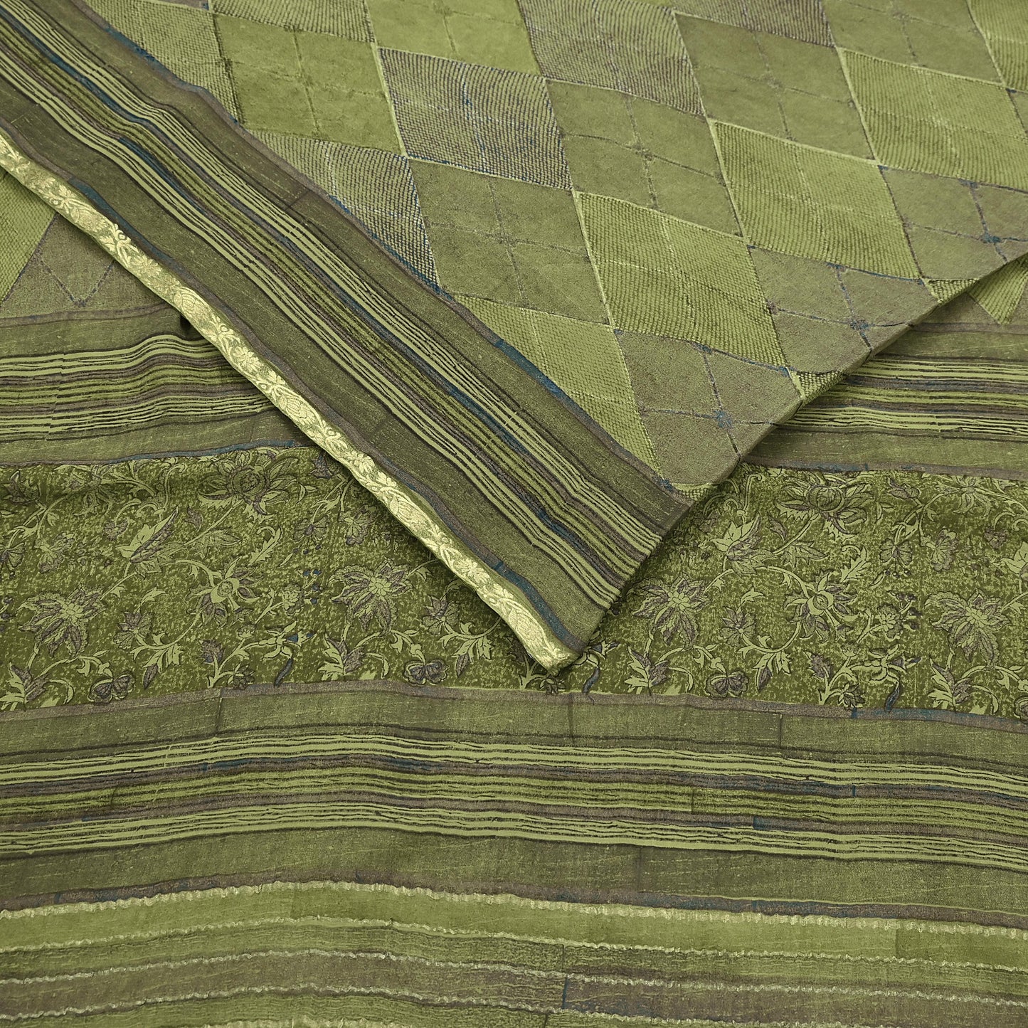 Women Vintage Sari Green 100% Pure Georgette Silk Printed Saree Craft Fabric Sewing 6Yd Soft Sari Dress Making Crafting Quilting