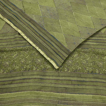 Women Vintage Sari Green 100% Pure Georgette Silk Printed Saree Craft Fabric Sewing 6Yd Soft Sari Dress Making Crafting Quilting