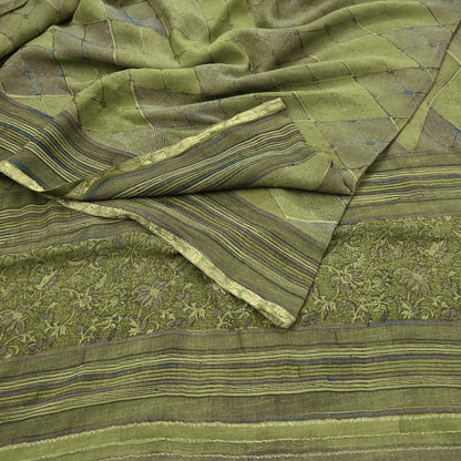 Women Vintage Sari Green 100% Pure Georgette Silk Printed Saree Craft Fabric Sewing 6Yd Soft Sari Dress Making Crafting Quilting