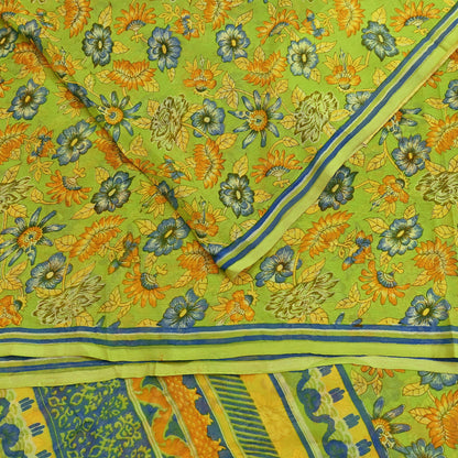 Vintage Saree Blue Pure Chiffon Silk Printed Sari Craft Fabric Sewing 5Yard Soft quilting crafting dress making